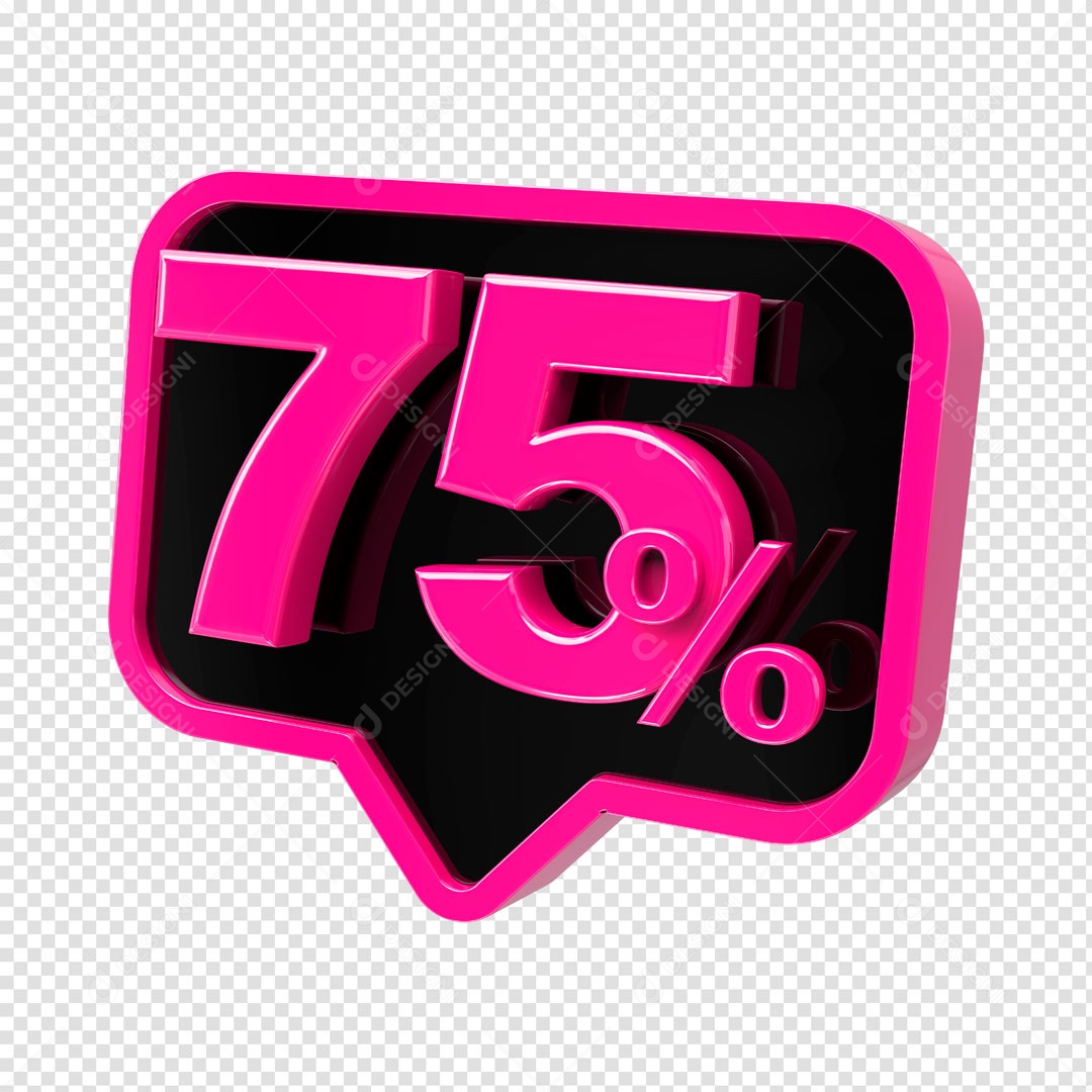 Elemento 3D Etiqueta de Porcentagem 75% Para Composição PSD