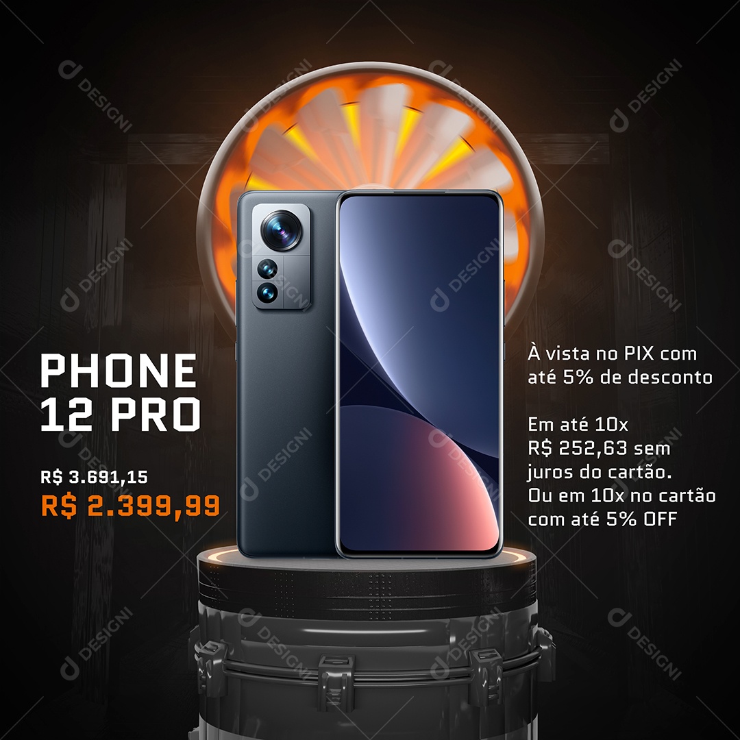 Phone 12 Pro Venha Conferir Social Media PSD Editável