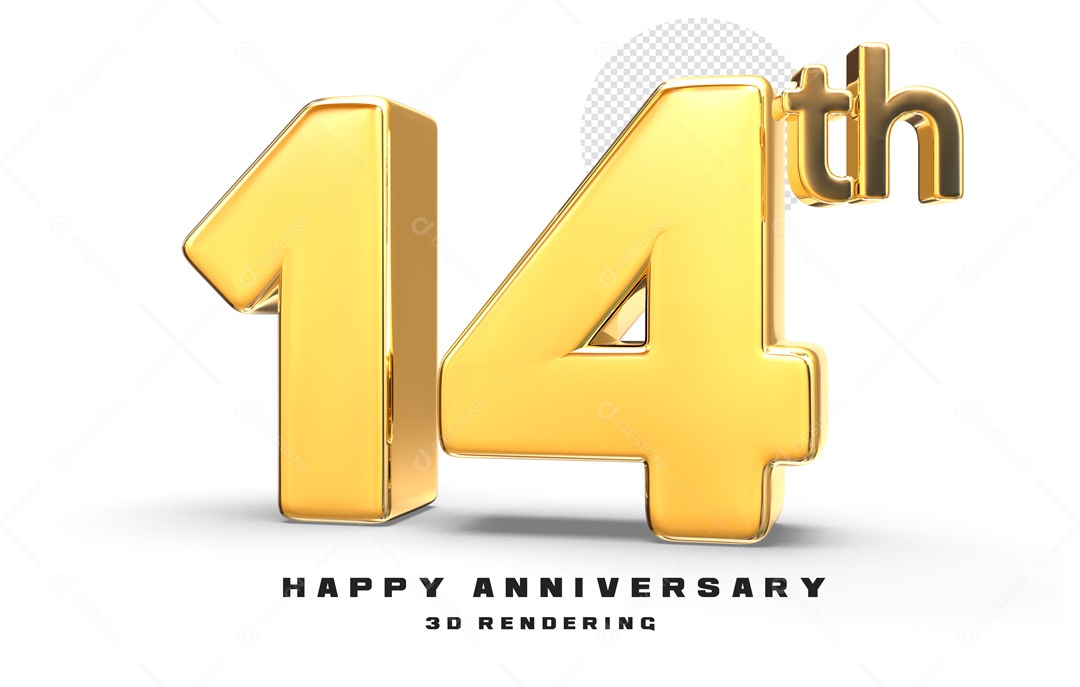 Elemento 3D Número de Aniversário 14 Para Composição PSD