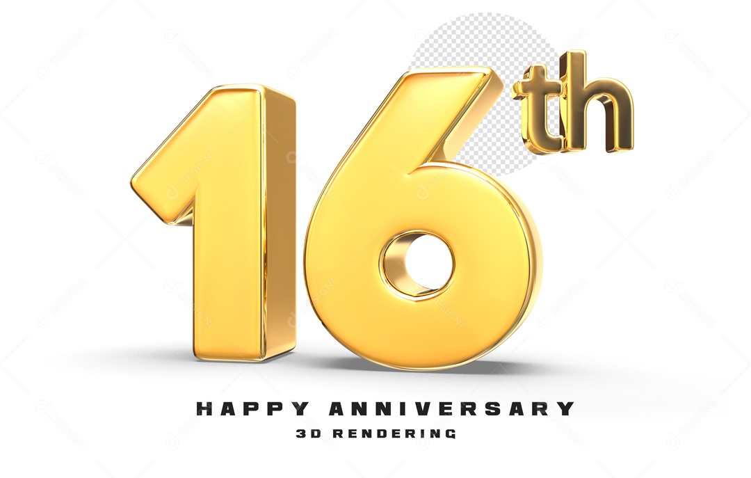 Elemento 3D Número de Aniversário 16 Para Composição PSD