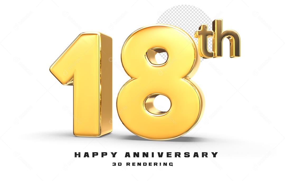 Elemento 3D Número de Aniversário 18 Para Composição PSD
