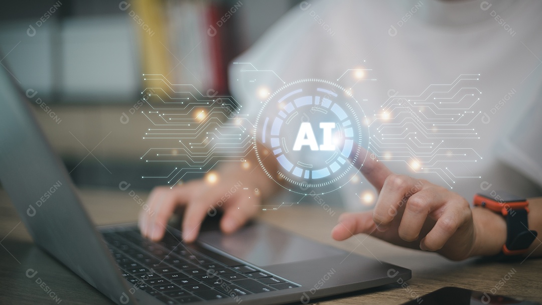 Tecnologia e conceito de pessoas usam IA para ajudar no trabalho