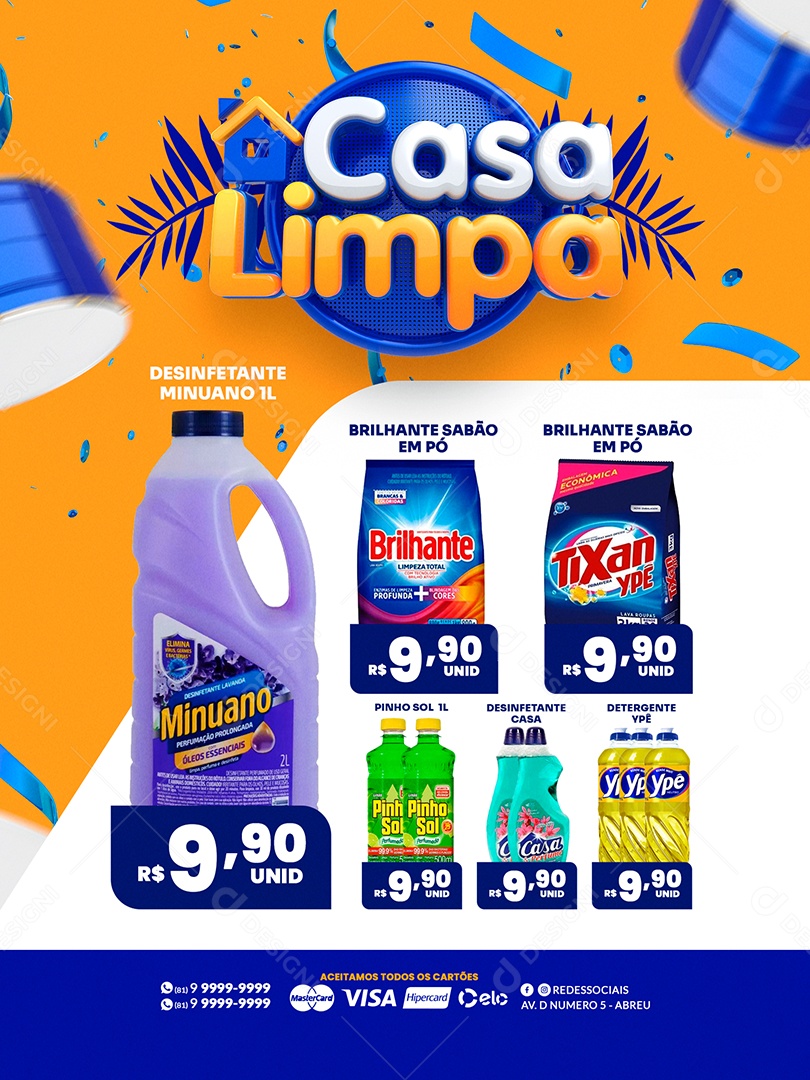 Encarte de Supermercado Casa Limpa Carnaval Social Media PSD Editável
