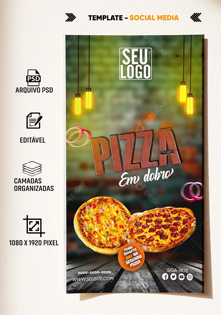 Pizza em Dobro Venha Conferir Social Media PSD Editável