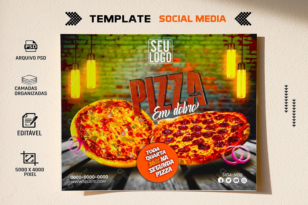 Pizza em Dobro Venha Conferir Social Media PSD Editável