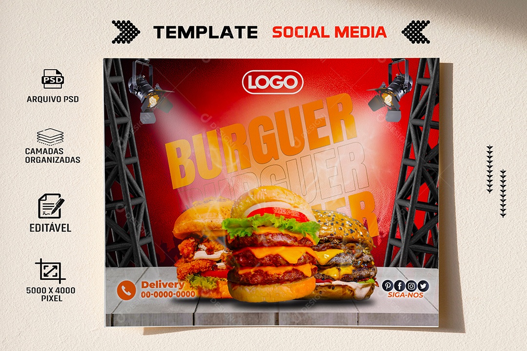 Burguer Venha Conferir Social Media PSD Editável