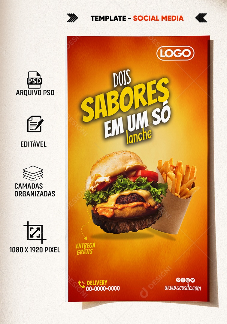 Dois Sabores em um Só Lanche Venha Conferir Social Media PSD Editável