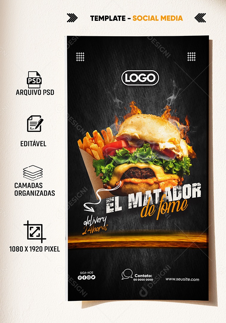 Hambúrguer El Matador de Fome Social Media PSD Editável