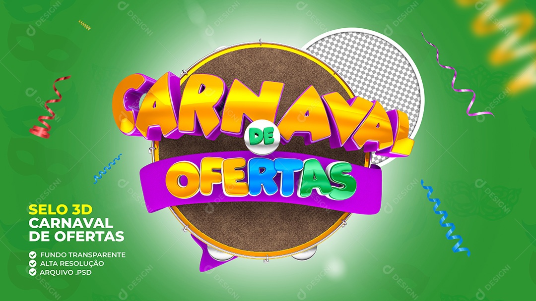 Selo 3D de Carnaval de Ofertas PSD Para Composição
