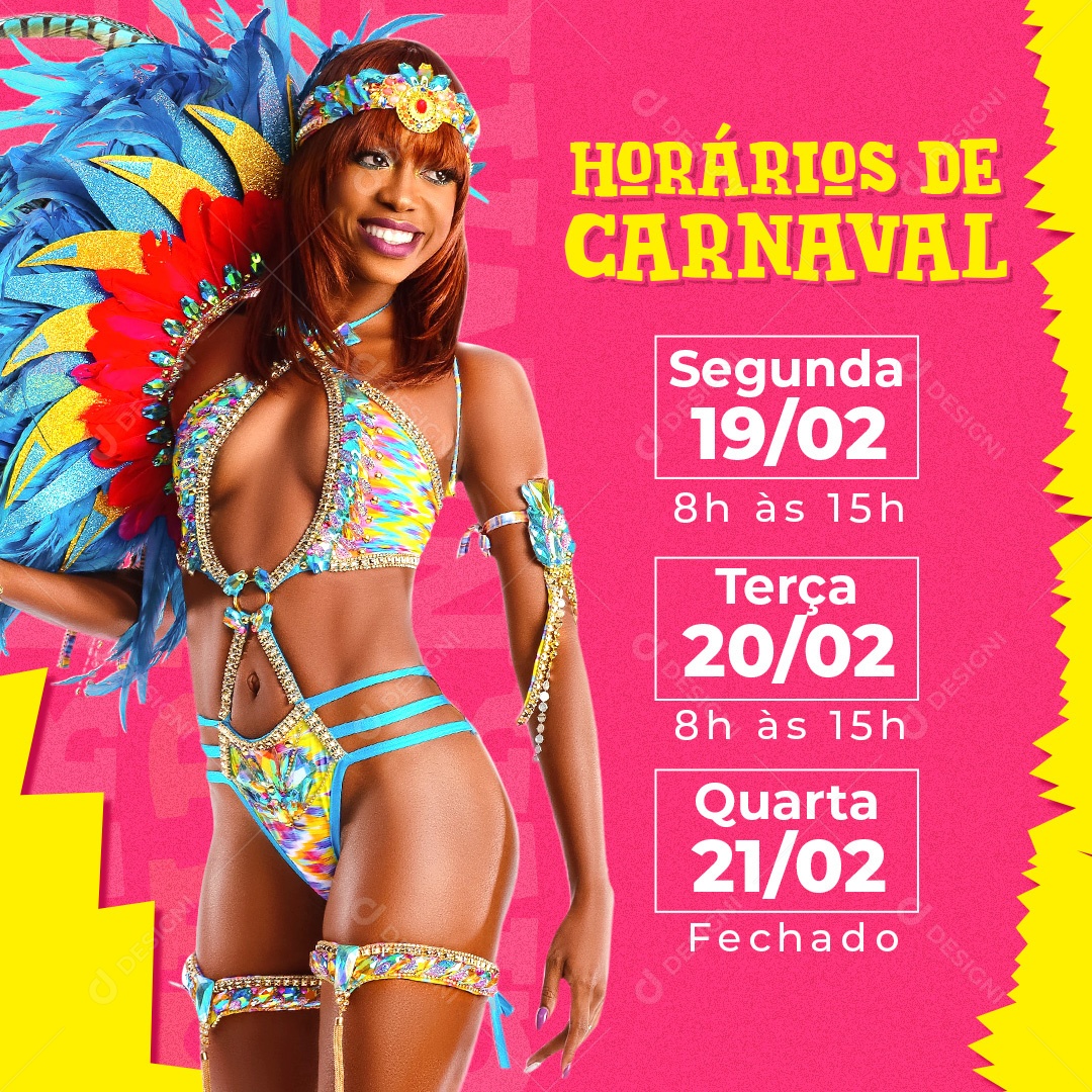 Post Flyer Horários de Carnaval Social Media PSD Editável