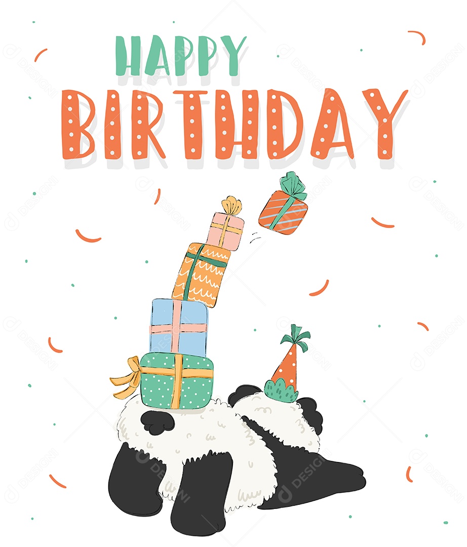 Cartão de feliz aniversário decorado com urso e caixa de presente Vetores EPS