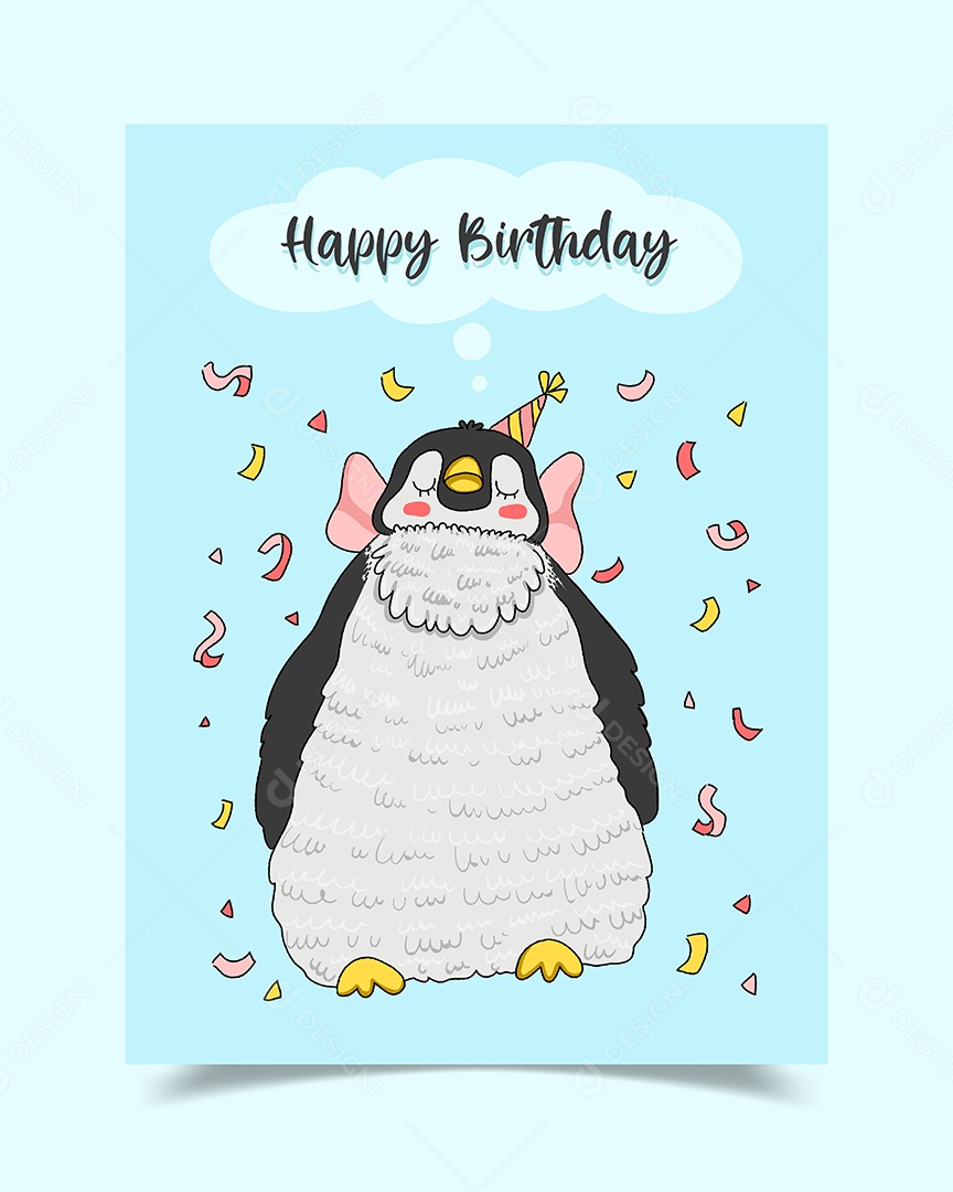 Cartão de Feliz Aniversário decorado com Pinguins Vetores EPS