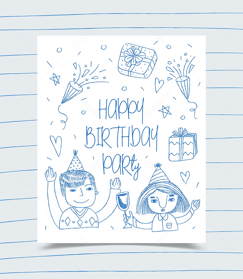 Cartão de feliz aniversário decorado com menina Vetores EPS