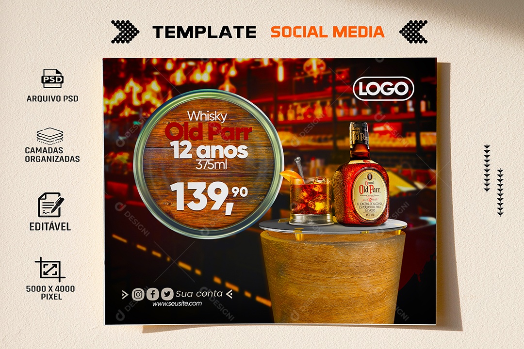 Whisky Old Parr 12 Anos Venha Conferir Social Media PSD Editável