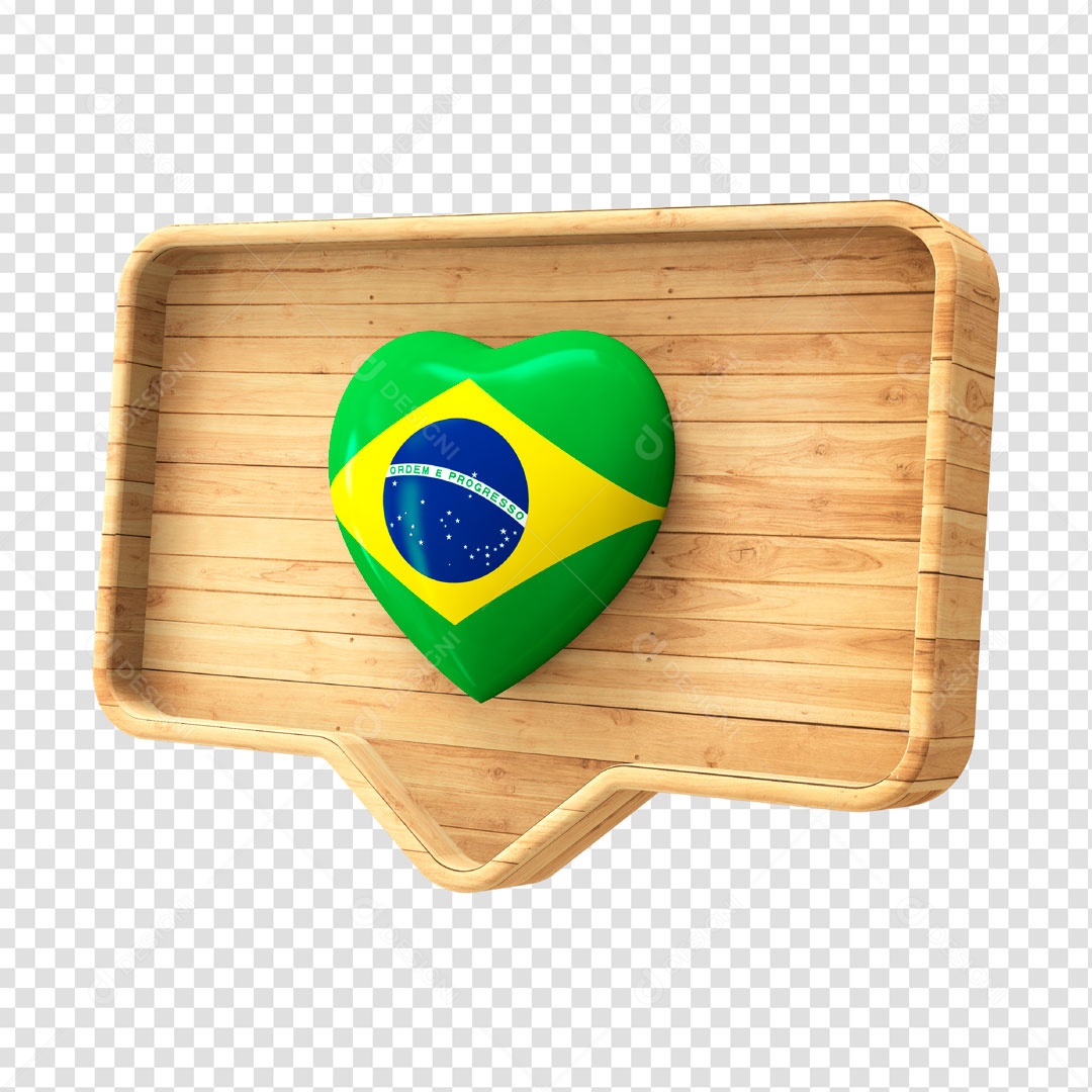 Elemento 3D Like Brasil Madeira PSD Para Composição