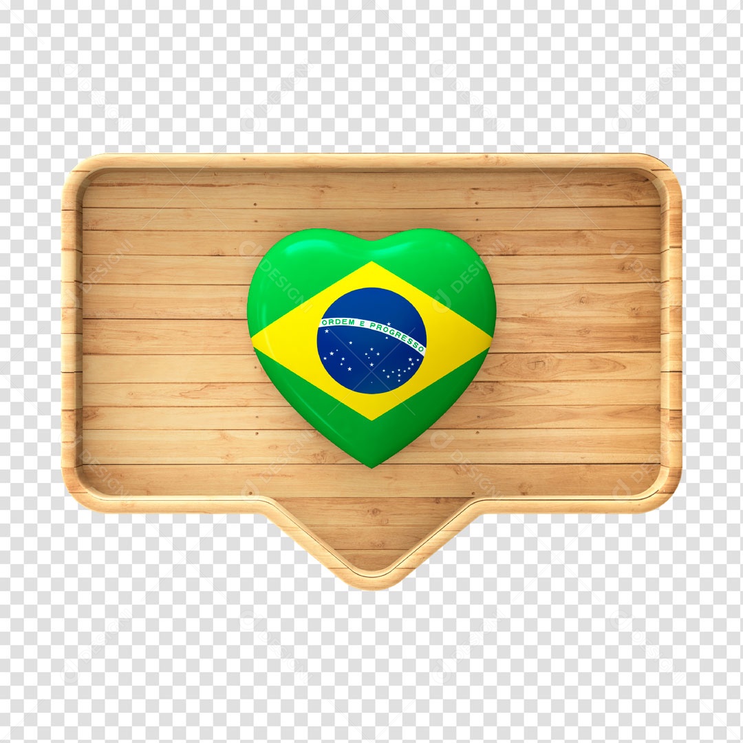Elemento 3D Like Brasil Madeira PSD Para Composição