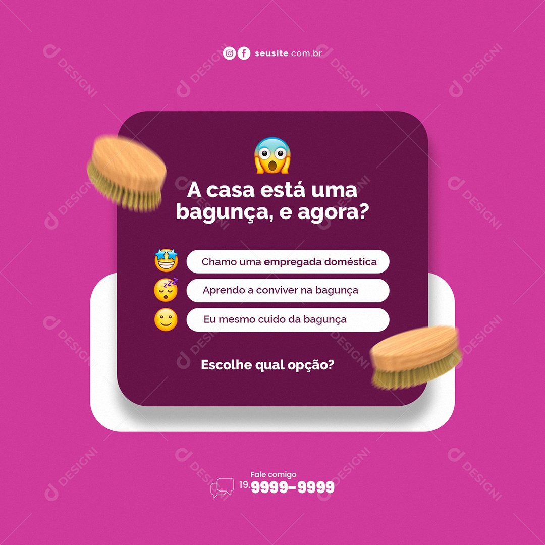 A Casa Está uma Bagunça e Agora Empregada Doméstica Social Media PSD Editável