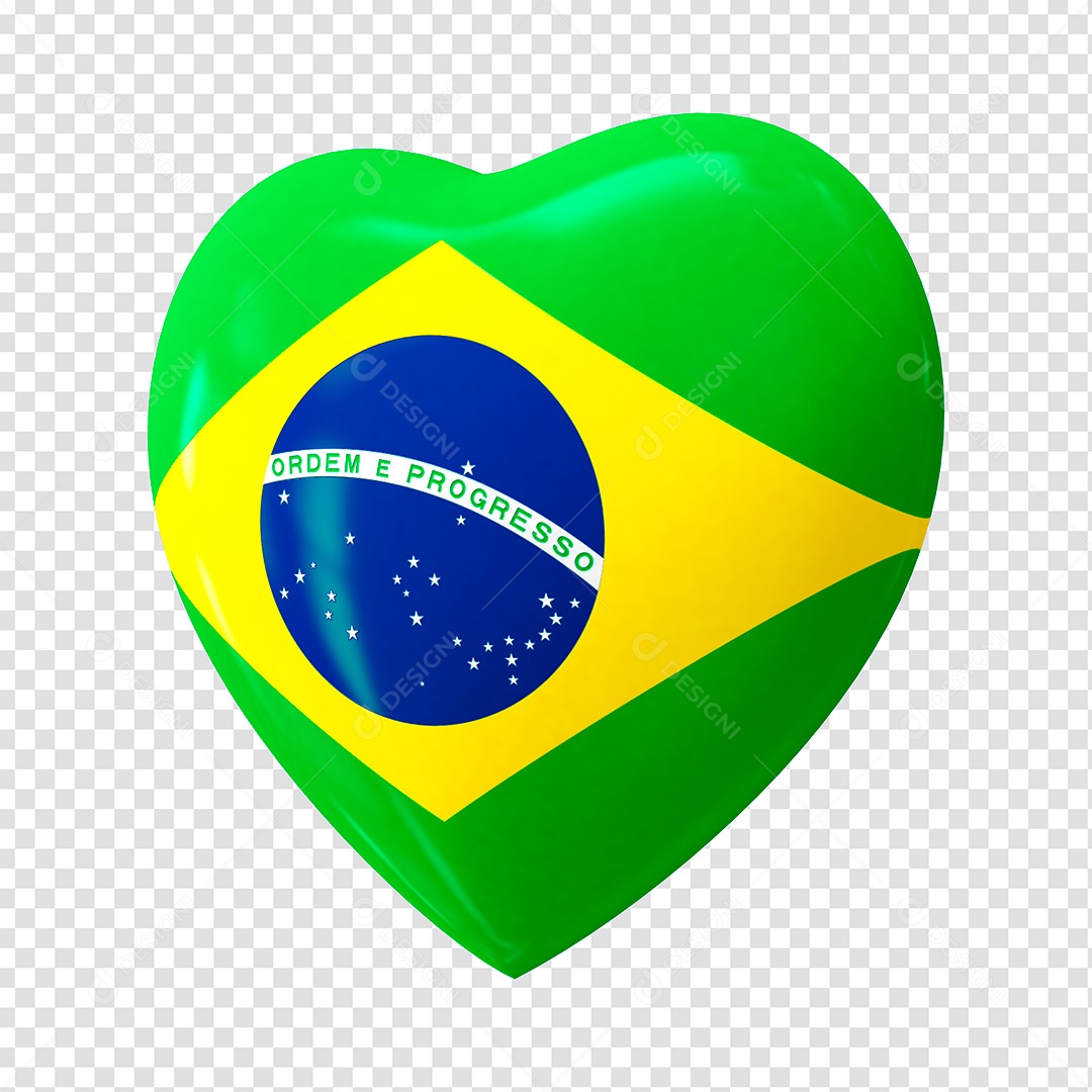 Elemento 3D Coração do Brasil PSD Para Composição