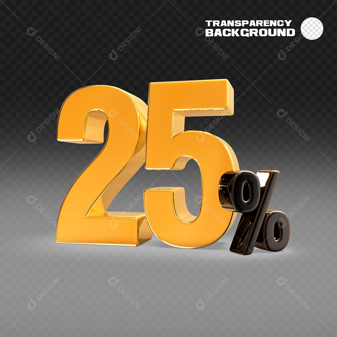 Elemento 3D Porcentagem 25% PSD Para Composição