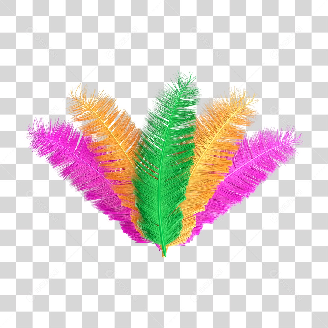 Penas Colorida de Carnaval Elemento 3D PNG Transparente