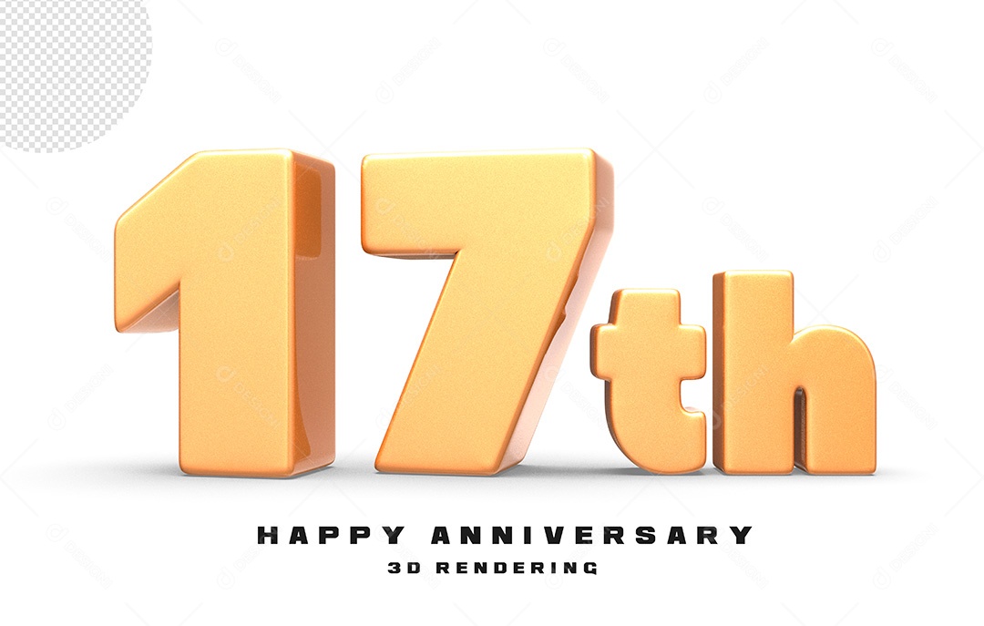 Elemento 3D Número de Aniversário 17 Para Composição PSD