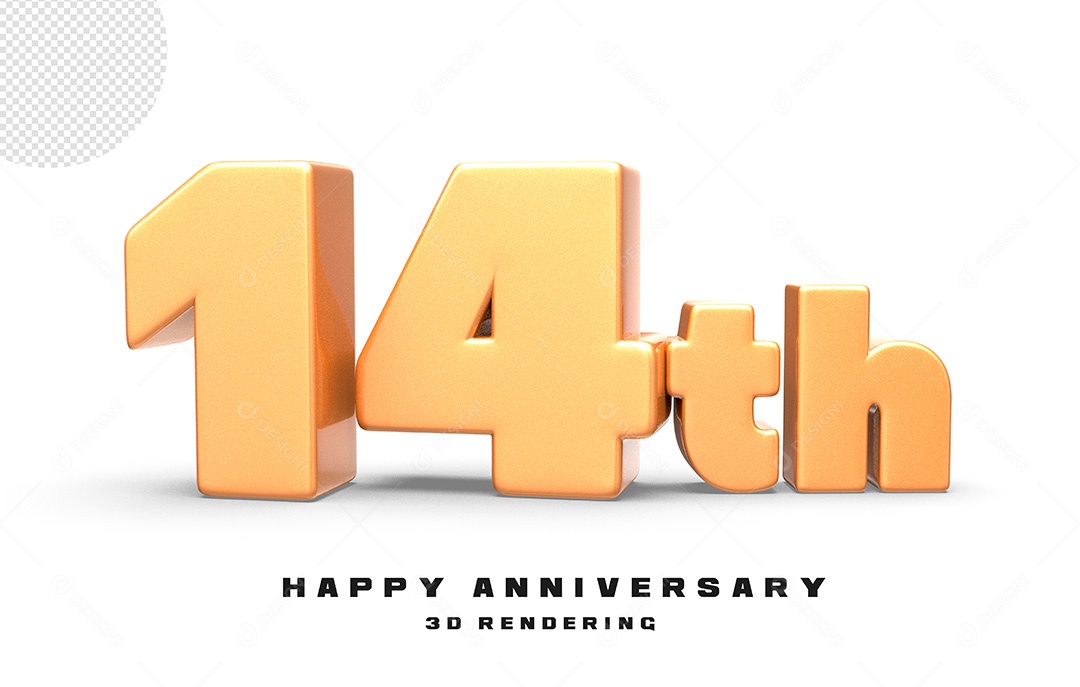 Elemento 3D Número de Aniversário 14 Para Composição PSD