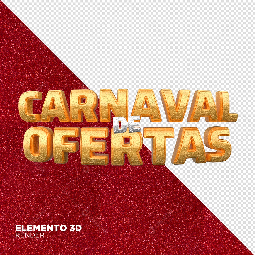 Carnaval de Ofertas Texto 3D Dourado para Composição PSD