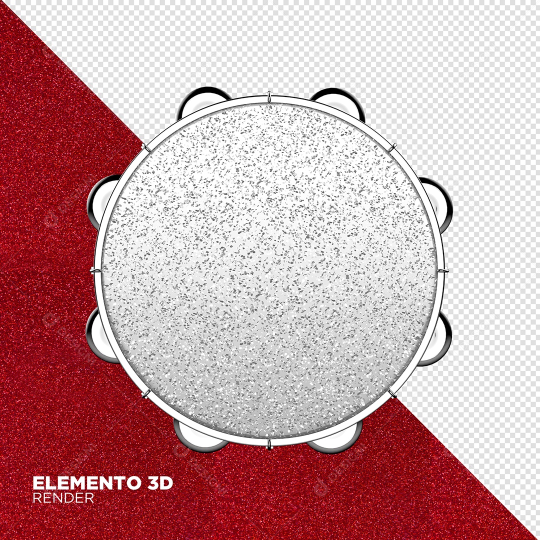 Pandeiro Cinza e Branco 3D de Carnaval Elemento para Composição PSD