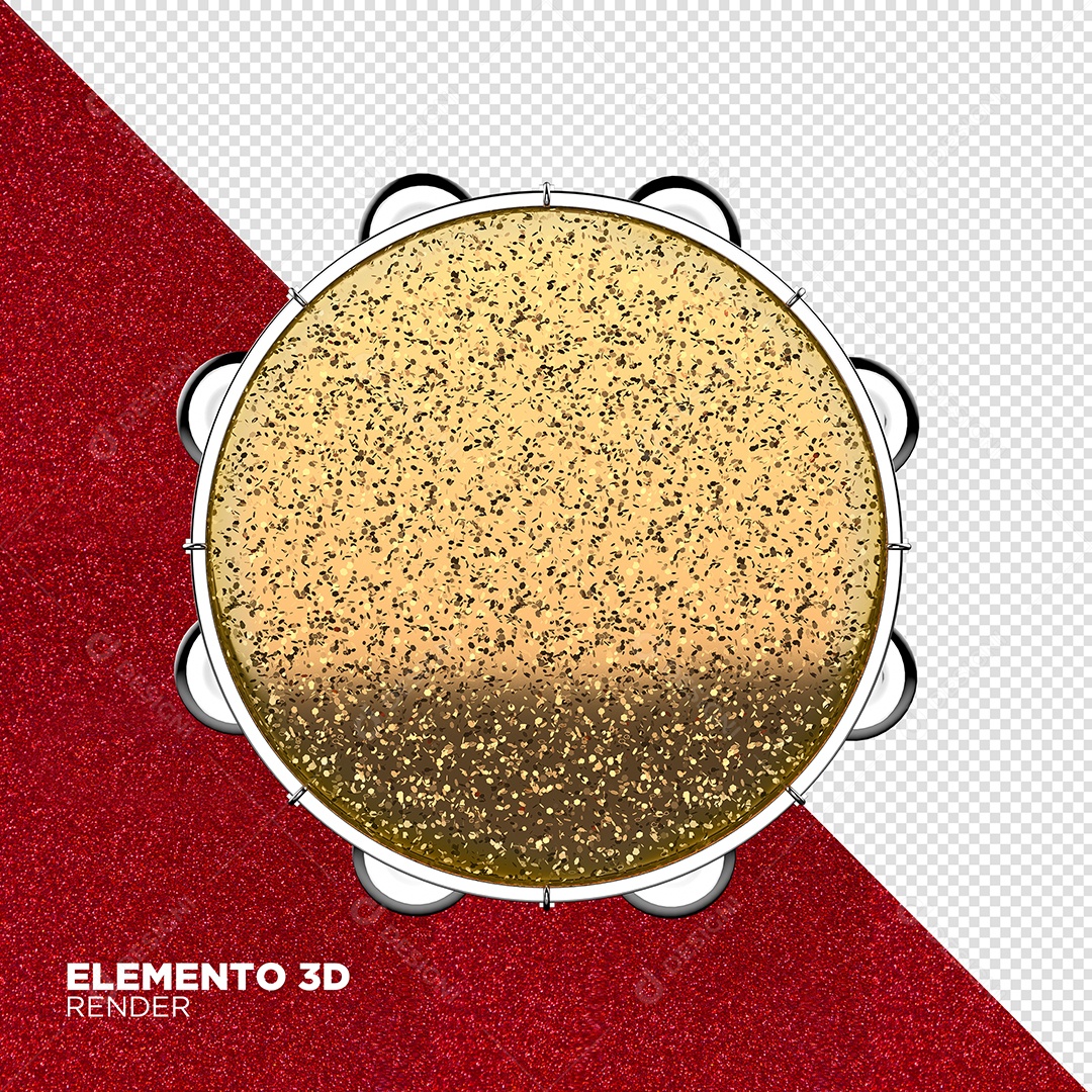 Pandeiro Dourado e Branco 3D de Carnaval Elemento para Composição PSD