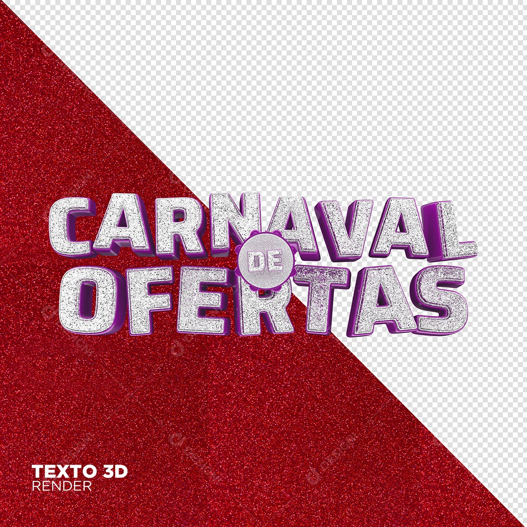 Carnaval de Ofertas Branco e Roxo Texto 3D para Composição PSD