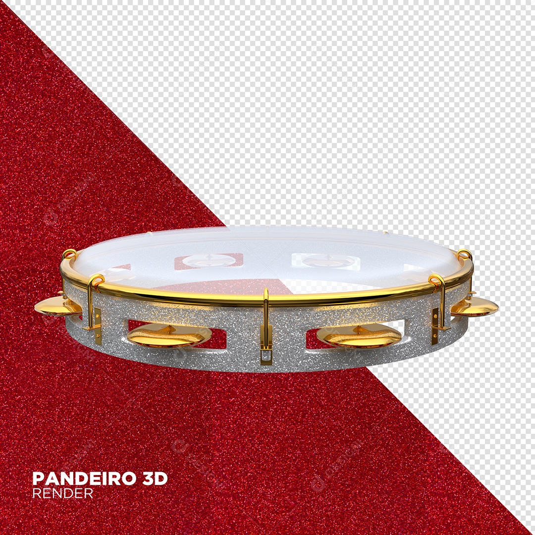 Pandeiro Dourado e Branco 3D de Carnaval Elemento para Composição PSD