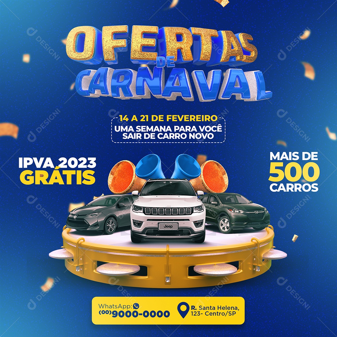 Ofertas de Carnaval Concessionária Social Media PSD Editável