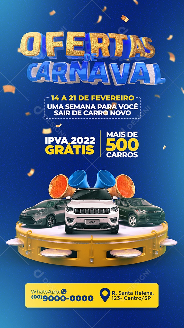 Story Ofertas de Carnaval Concessionária Sorteio Social Media PSD Editável