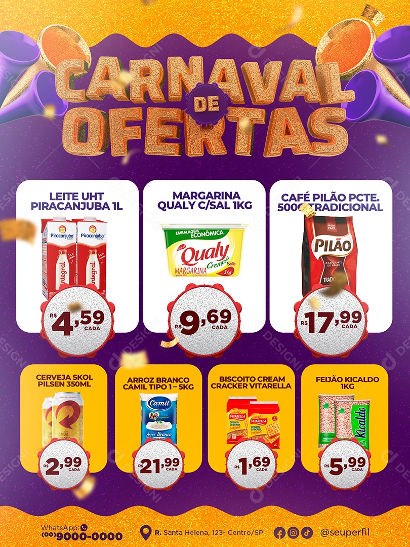 Encarte Carnaval de Ofertas Supermercado Social Media PSD Editável