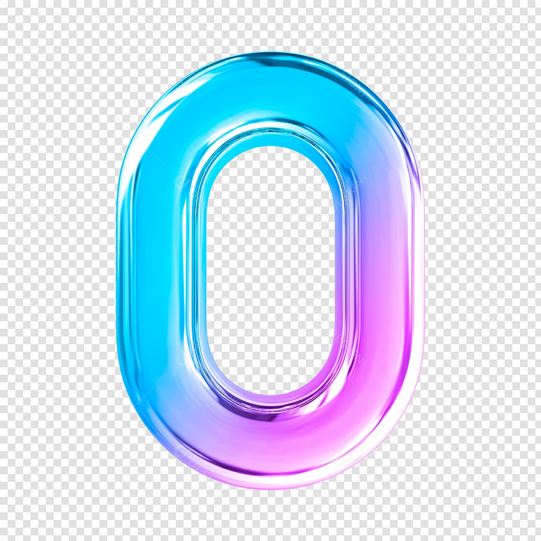 Elemento 3D Número 0 Degradê de Rosa e Azul Para Composição PSD