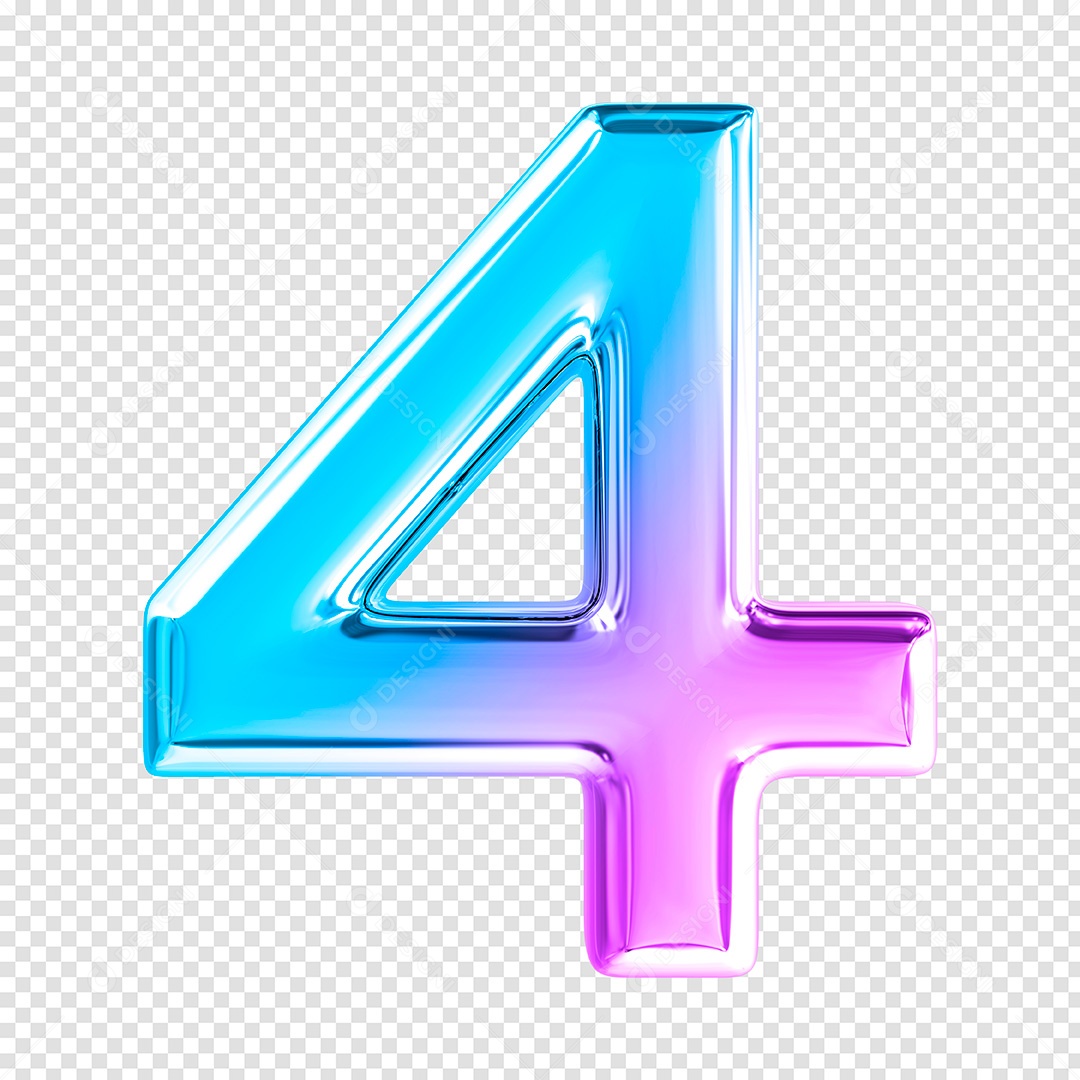 Elemento 3D Número 4 Degradê de Rosa e Azul Para Composição PSD