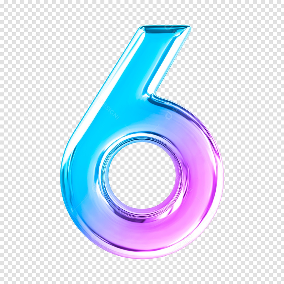 Elemento 3D Número 6 Degradê de Rosa e Azul Para Composição PSD