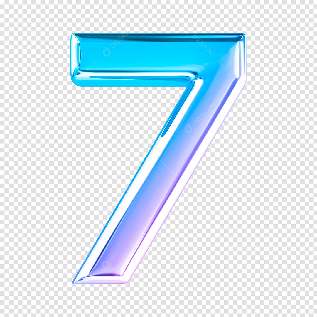 Elemento 3D Número 7 Degradê de Rosa e Azul Para Composição PSD