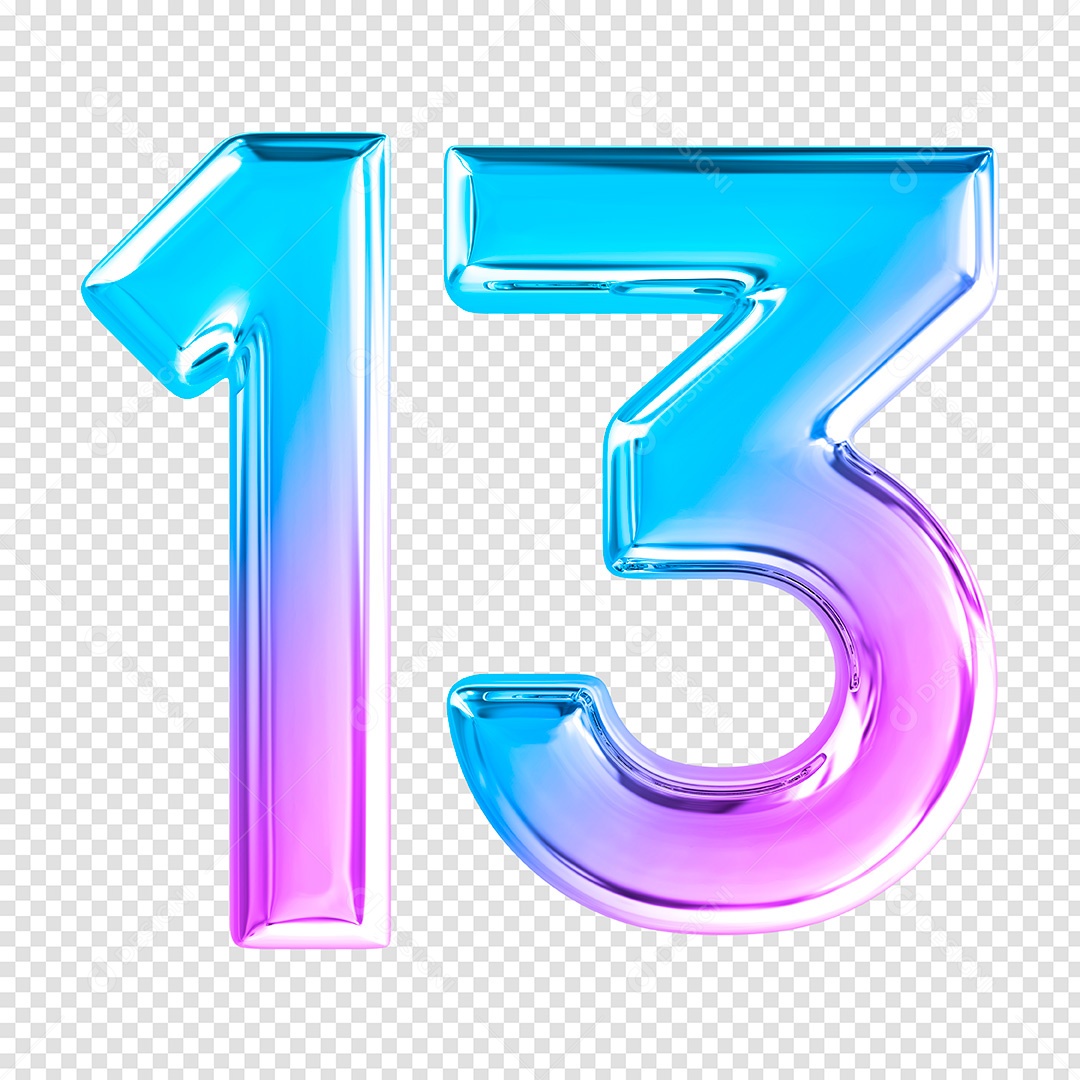 Elemento 3D Número 13 Degradê de Rosa e Azul Para Composição PSD
