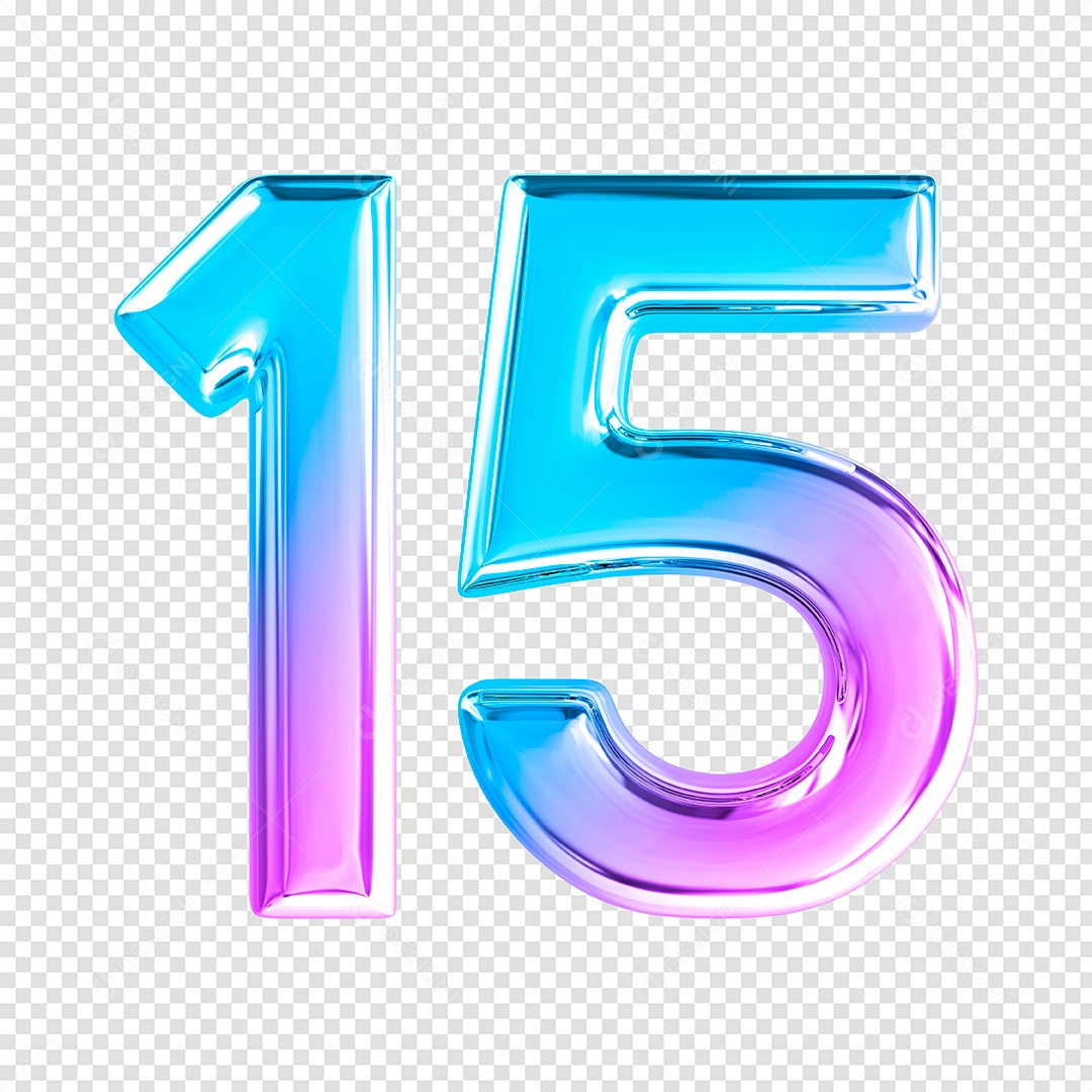 Elemento 3D Número 15 Degradê de Rosa e Azul Para Composição PSD