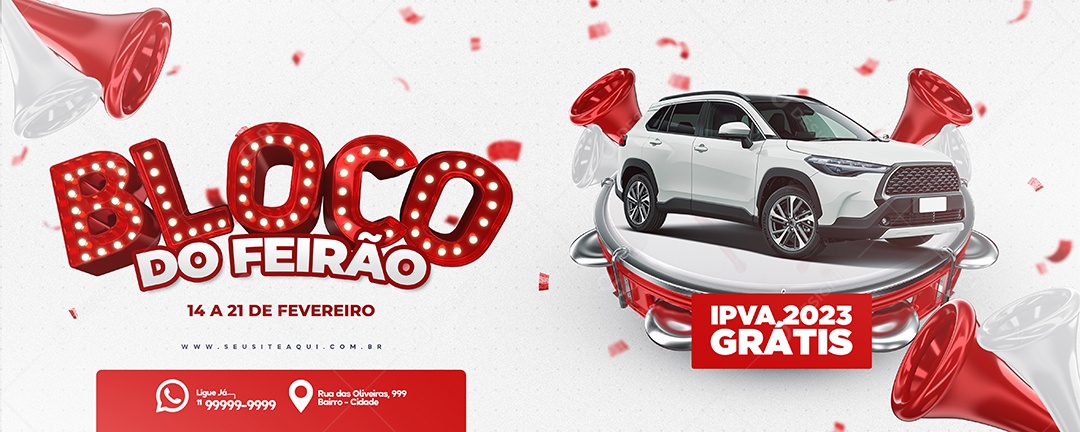 Banner Bloco do Feirão Carnaval Concessionária Social Media PSD Editável