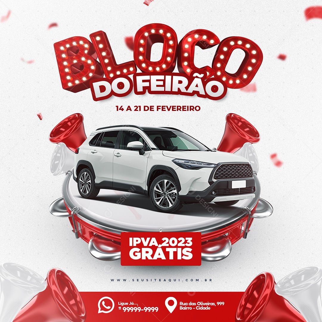 Bloco do Feirão Carnaval Concessionária Social Media PSD Editável