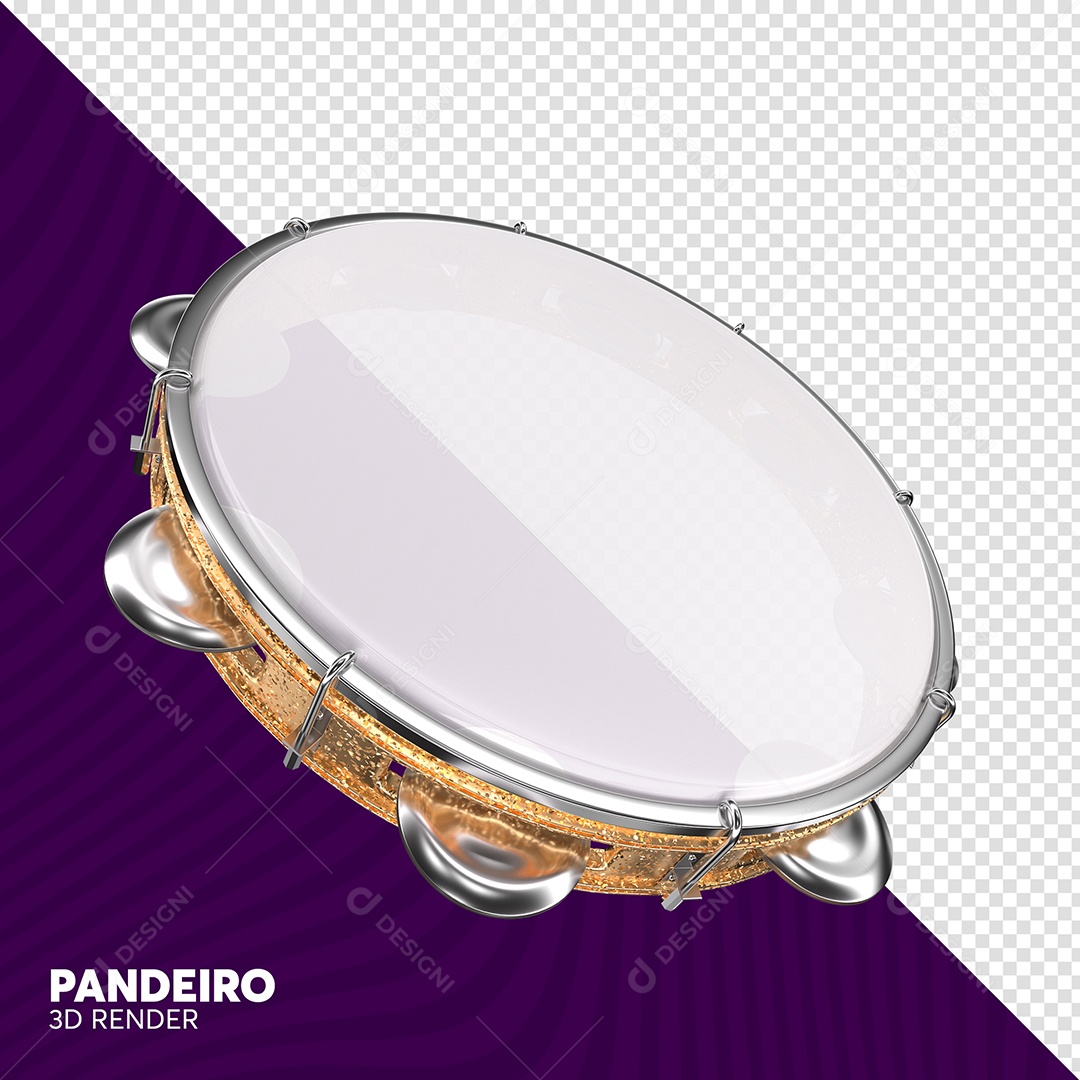 Pandeiro 3D de Carnaval Elemento para Composição PSD