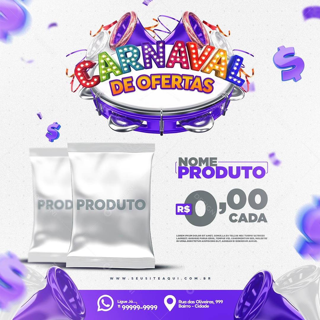 Carnaval de Ofertas Produto Supermercado Social Media PSD Editável