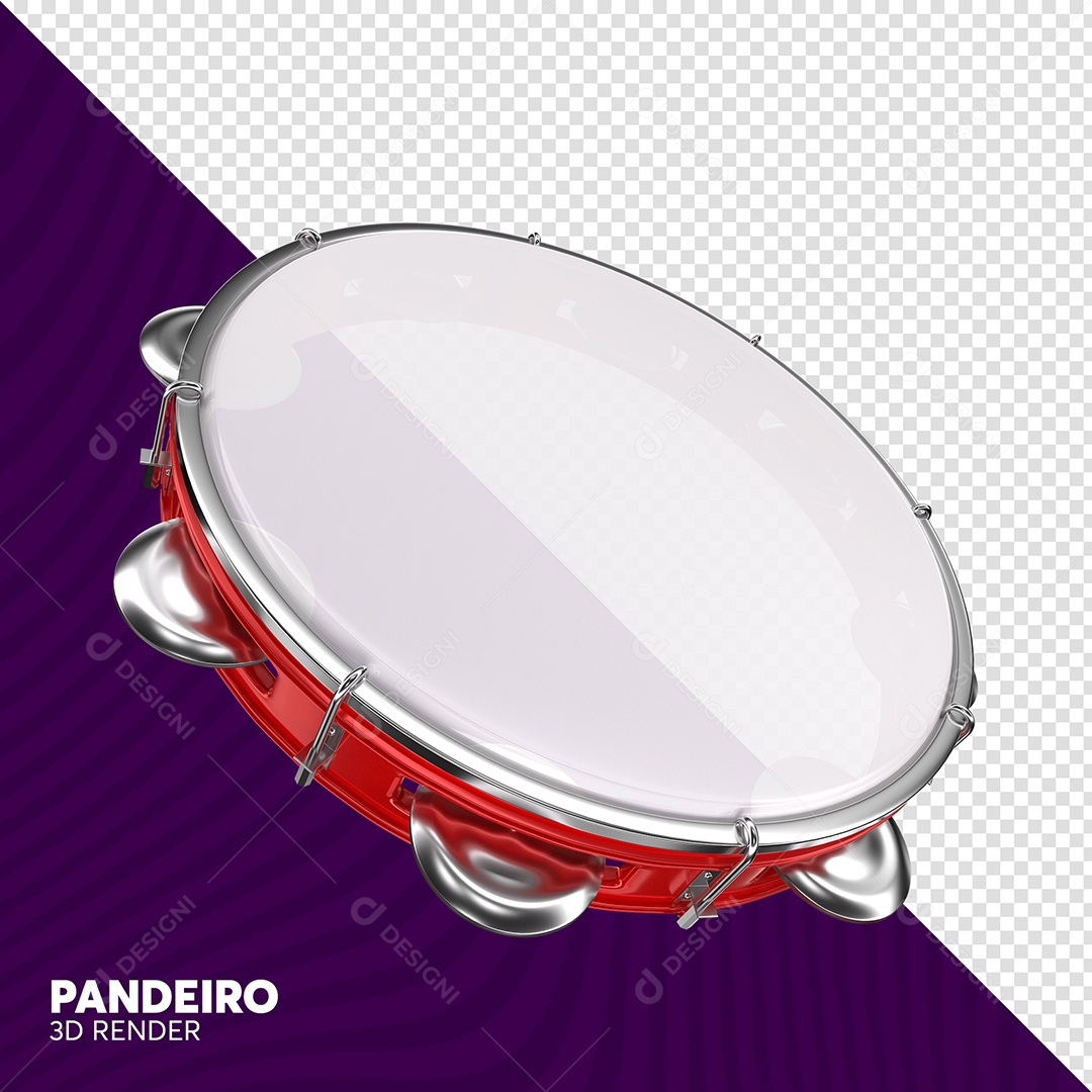 Pandeiro 3D Vermelho de Carnaval Elemento para Composição PSD