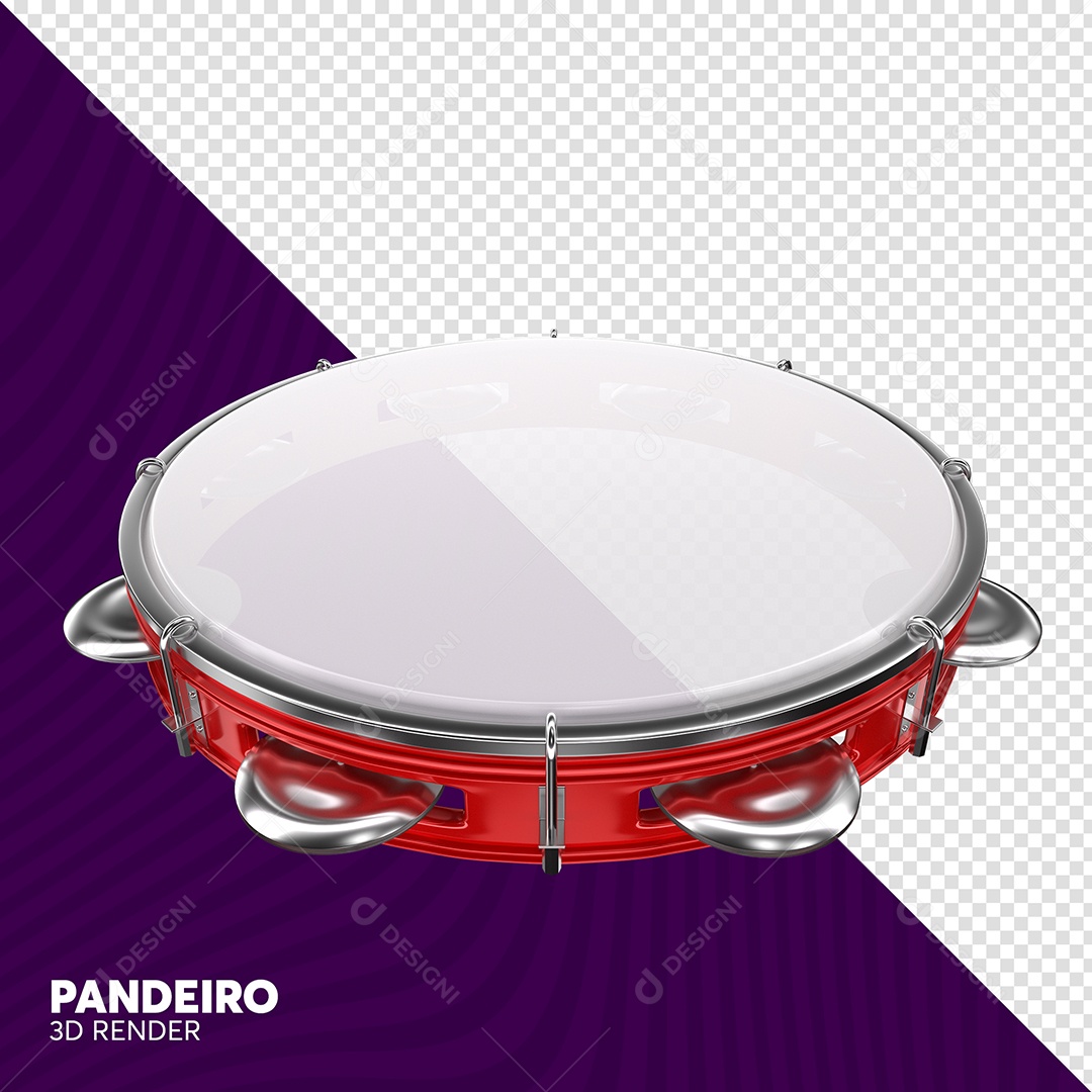 Pandeiro 3D Vermelho de Carnaval Elemento para Composição PSD