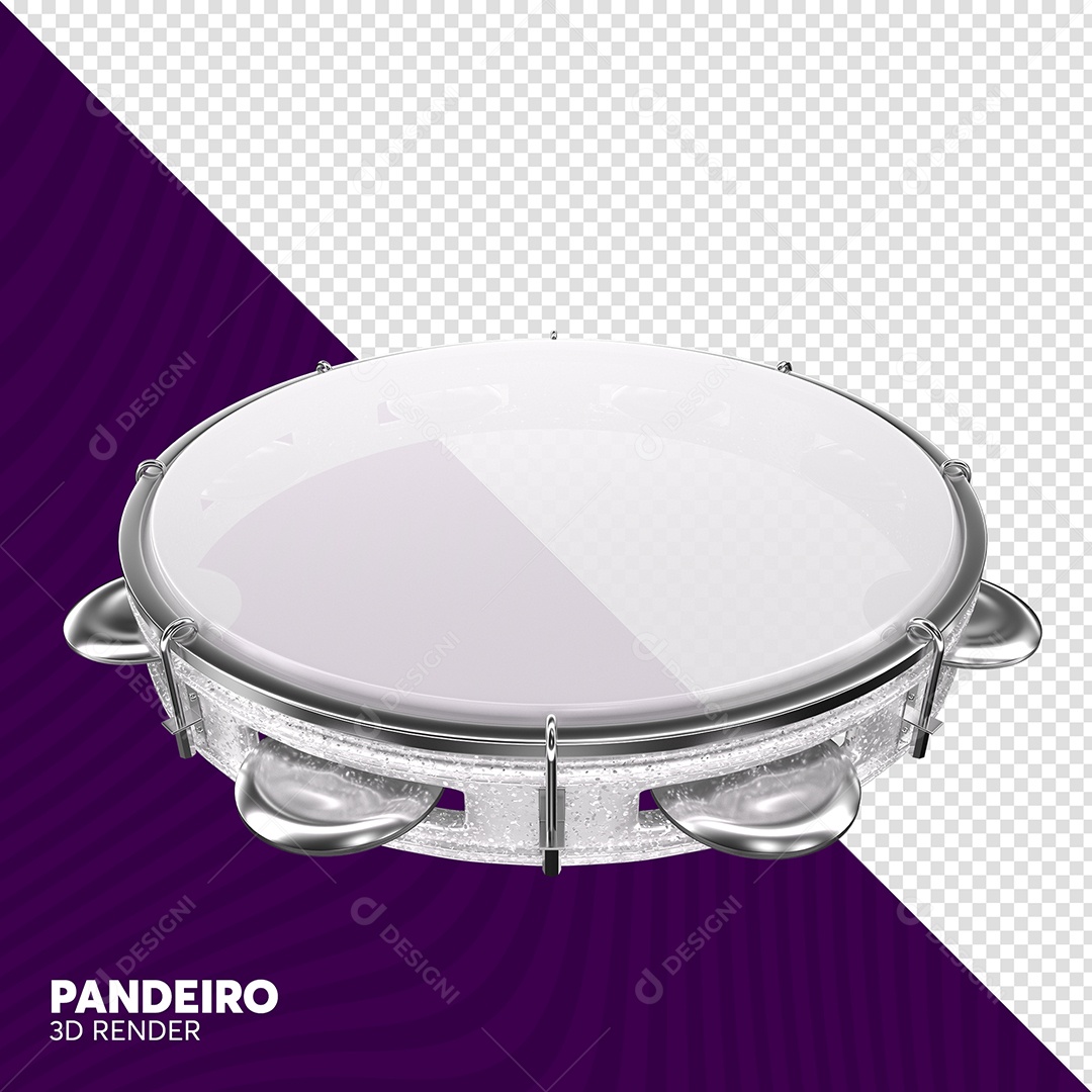 Pandeiro 3D Cinza de Carnaval Elemento para Composição PSD