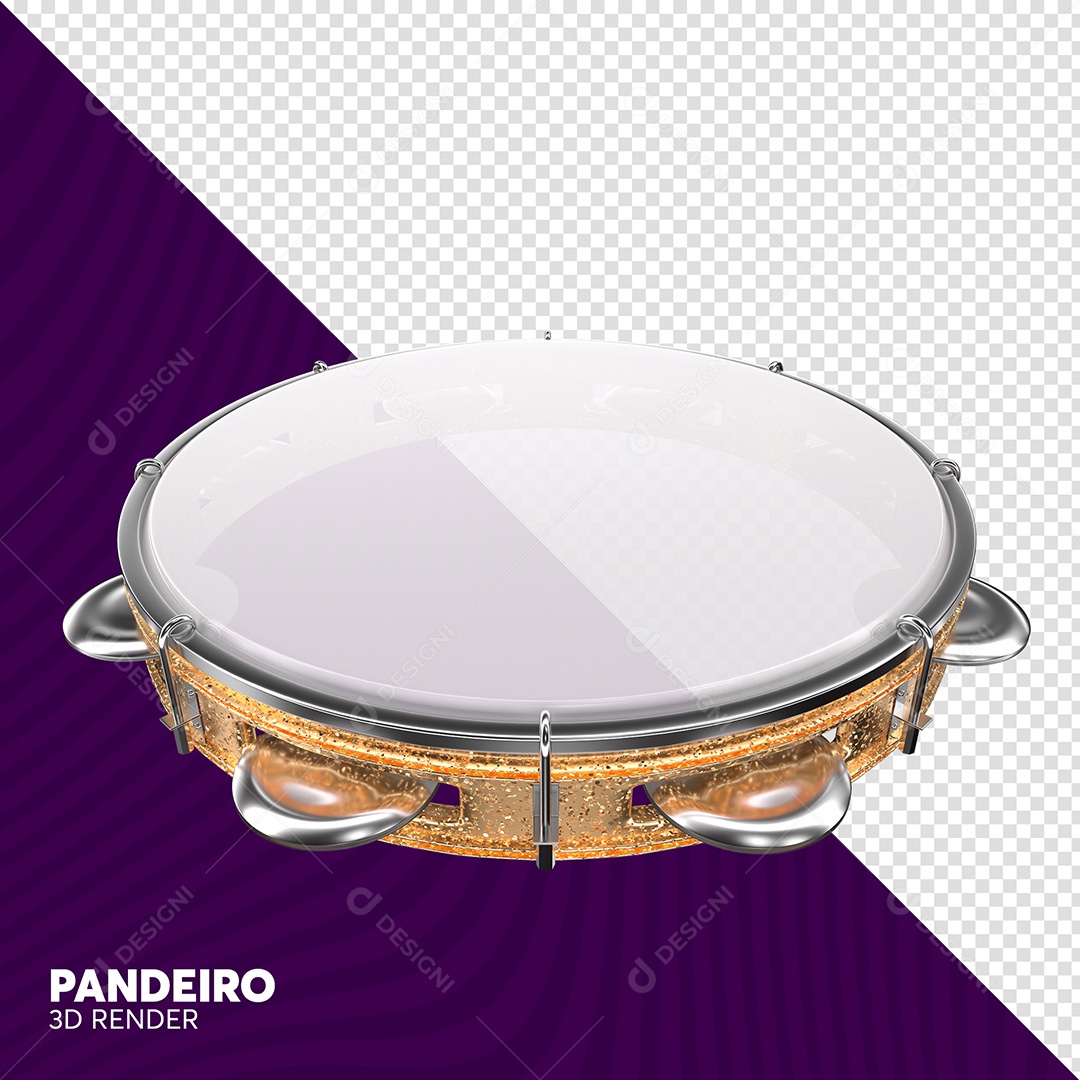 Pandeiro 3D de Carnaval Elemento para Composição PSD
