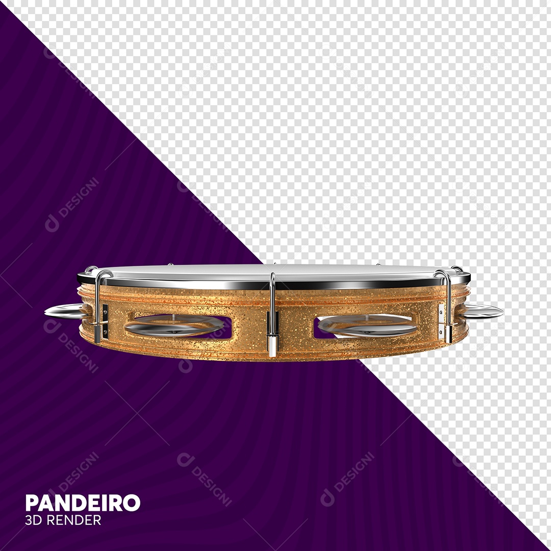 Pandeiro Laranjado 3D de Carnaval Elemento para Composição PSD