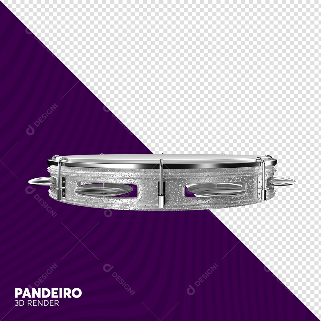 Pandeiro Cinza 3D de Carnaval Elemento para Composição PSD